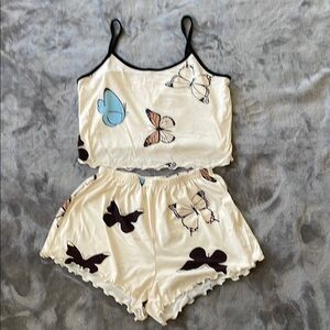 Butterfly Print Cream Sleepwear Set